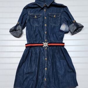 NWT Polo Ralph Lauren Girls Belted Denim Shirtdress Size 14 Dark Blue